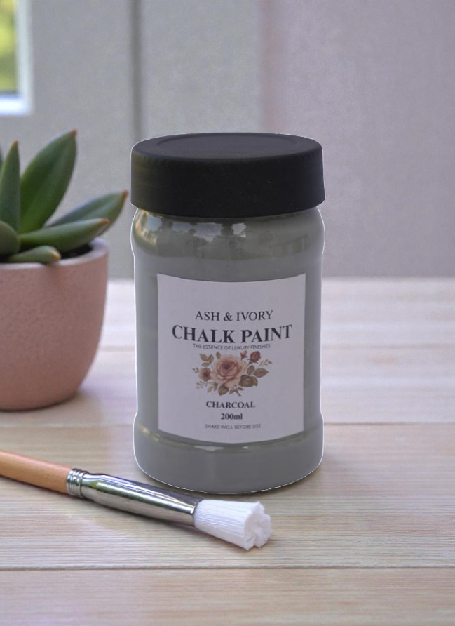 Charcoal Furniture Chalk Paint in Pakistan by Ash and Ivory for DIY furniture upcycling and matte finish décor projects