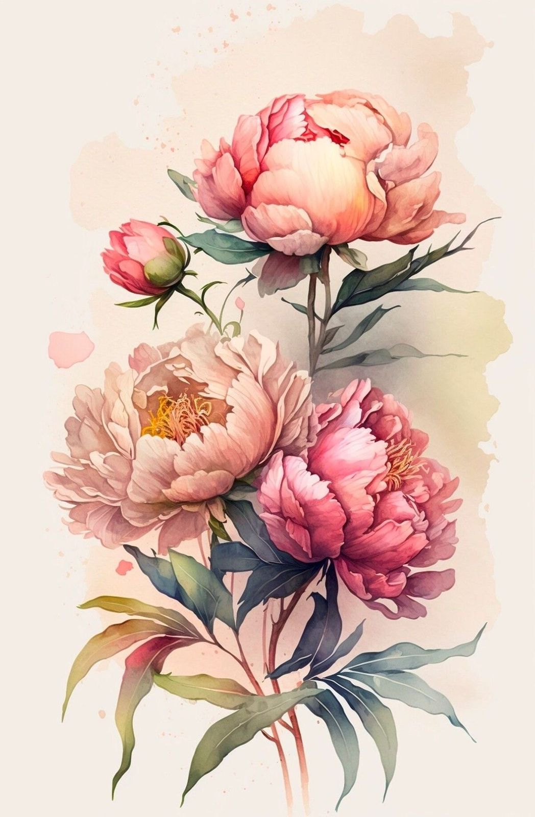 Elegant floral watercolor art with pink peonies on art paper