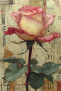Thin translucent rice paper sheets for decoupage with floral and botanical print designs Artistic rose flower with vintage paper background