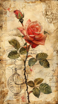 Thin translucent rice paper sheets for decoupage with floral red rose and botanical print designs