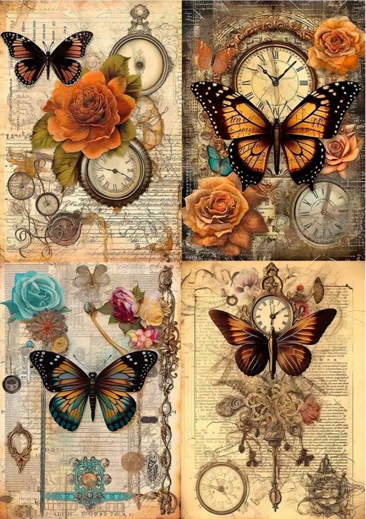 Pack of A4 decoupage rice paper sheets with mixed motif prints including roses, butterflies, and paisley