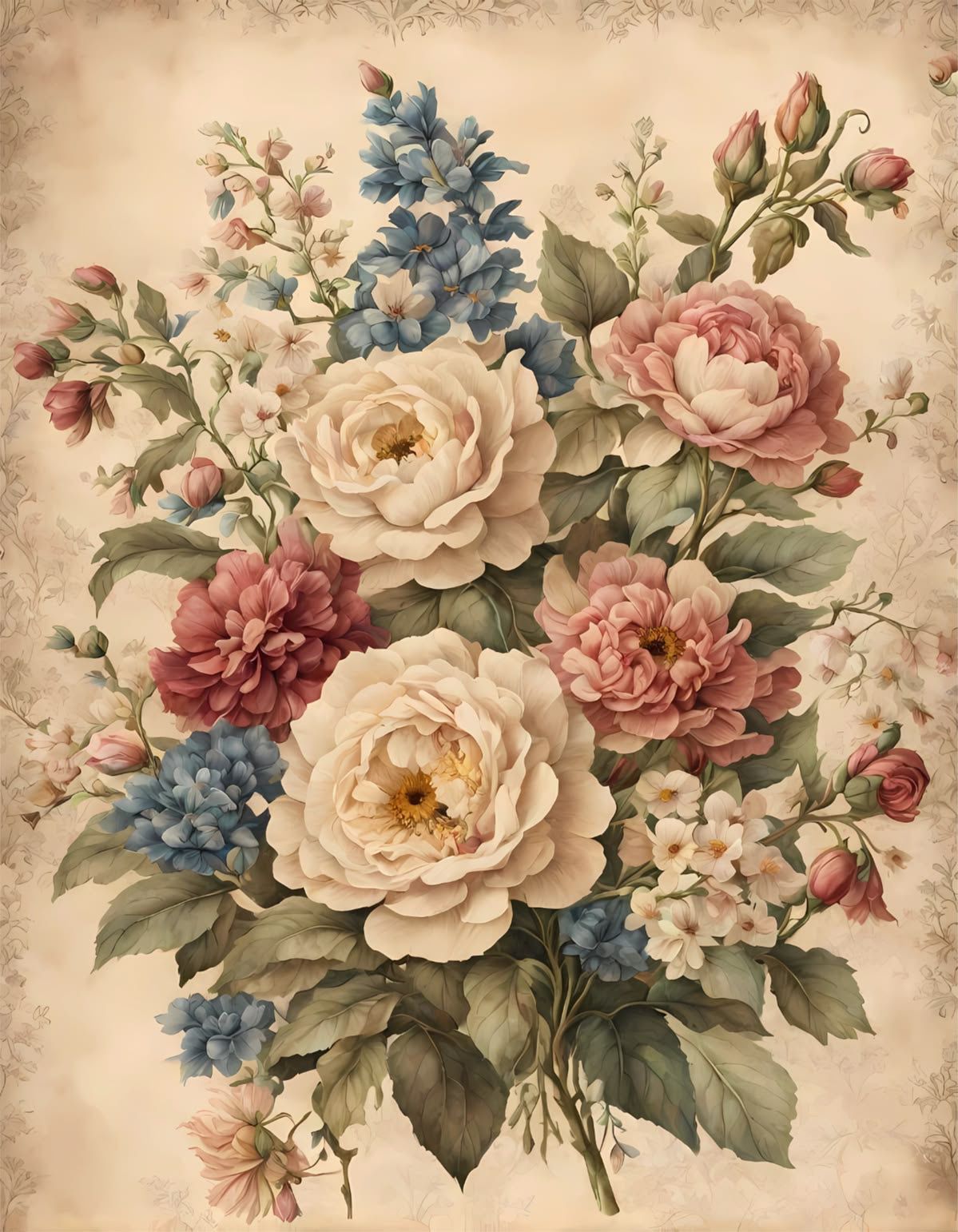 Pack of A4 decoupage rice paper sheets with mixed motif prints including roses, butterflies, and paisley