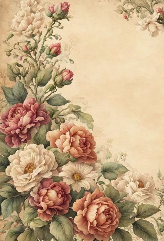 Floral art paper with pink and white peonies for crafts