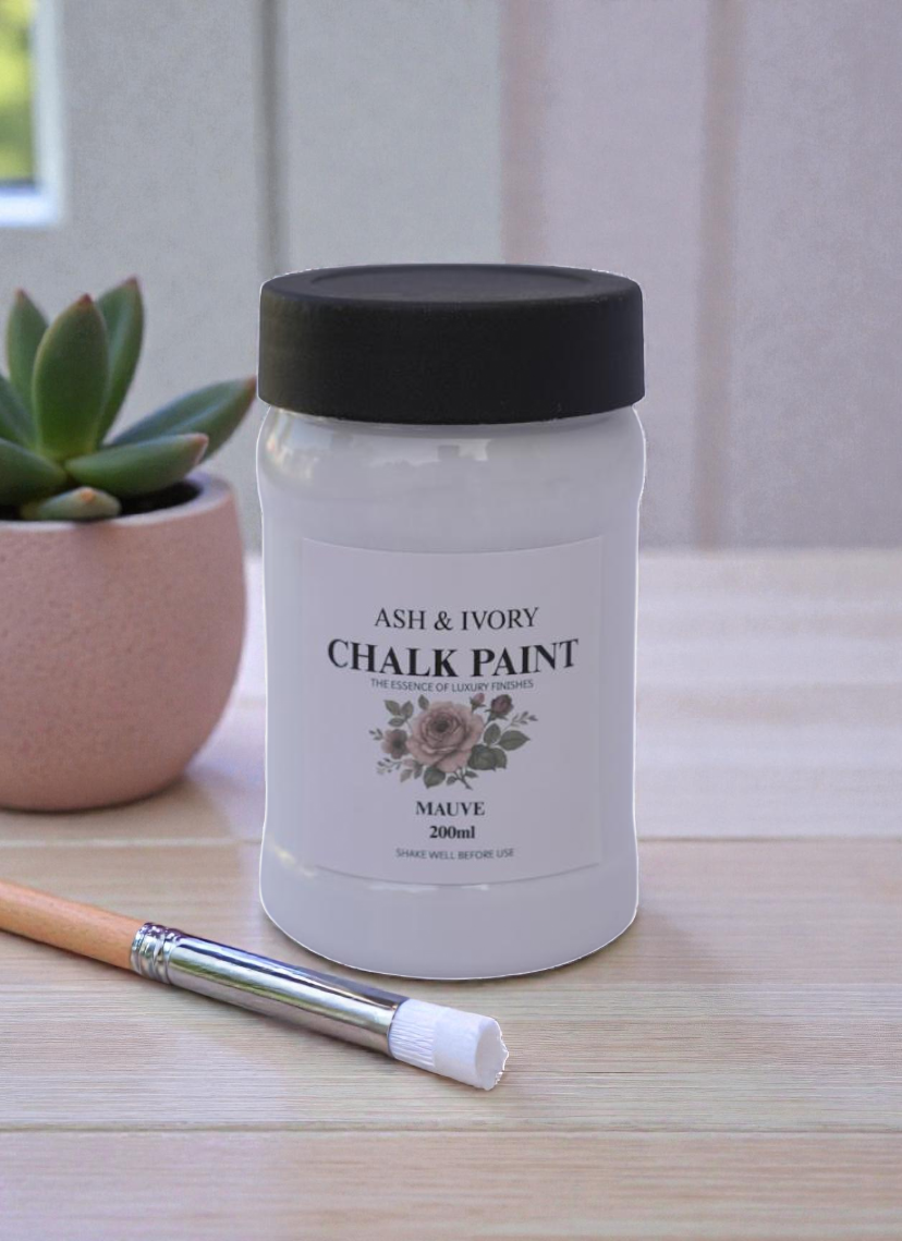 Ash and Ivory mauve chalk paint on wooden furniture — dusty rose pink matte finish, no sanding required, available in Pakistan